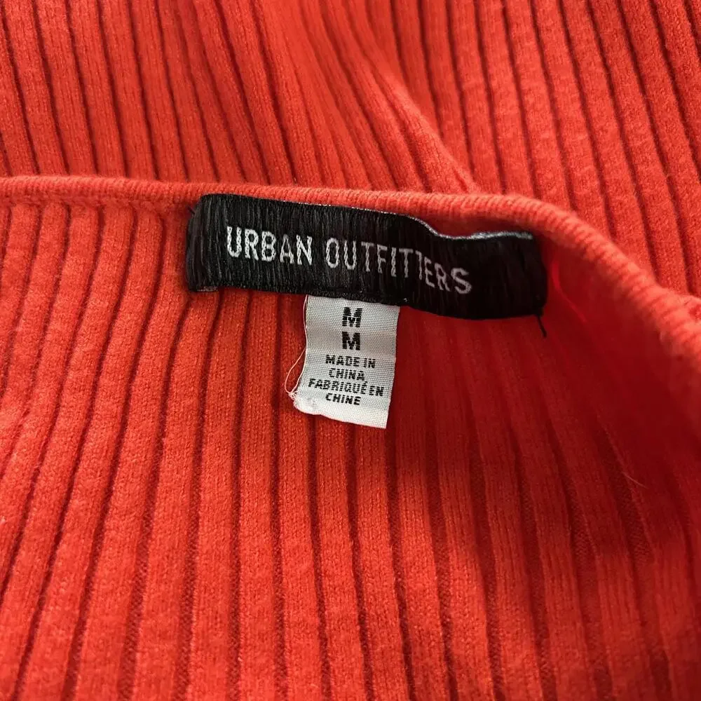 Urban Outfitters Red Ribbed Lace Up Fitted Long Sleeve Crop Top Women's Medium